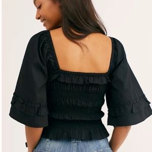 Free People Shirred Perfection Top Size SMALL Black